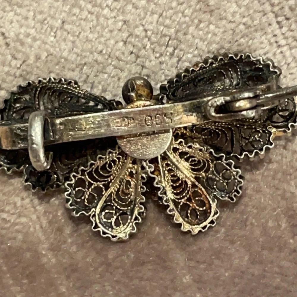 Sweet Vintage Filigree Butterfly Pin 800 Sterling Silver